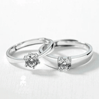 Trendy Diamond Cut Stone 925 Sterling Silver Couple Rings Adjustable