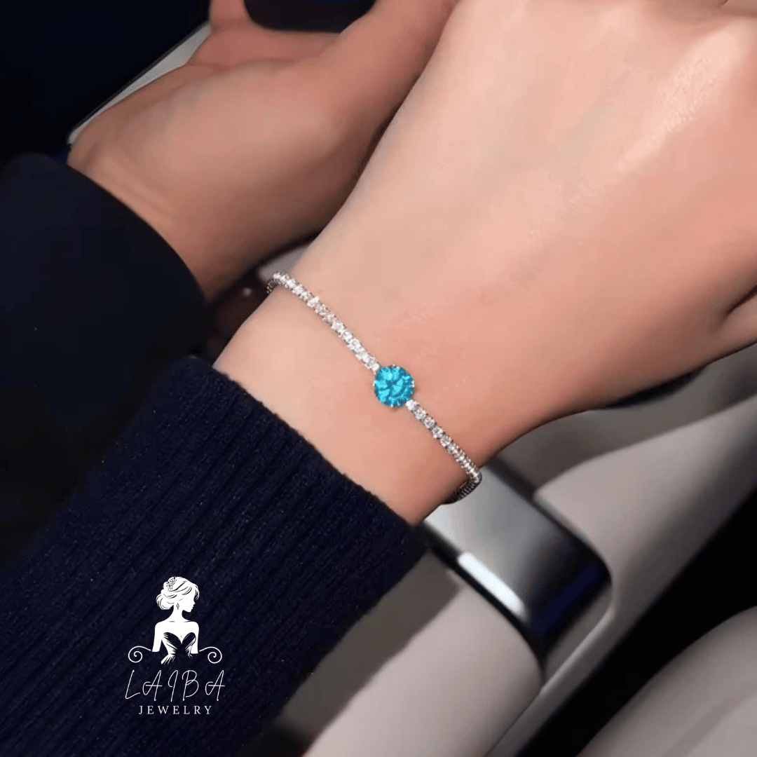 Imported Zirconia Bracelet - Hallmark Silver Blue Brilliant Cut (Include luxury bracelet box)