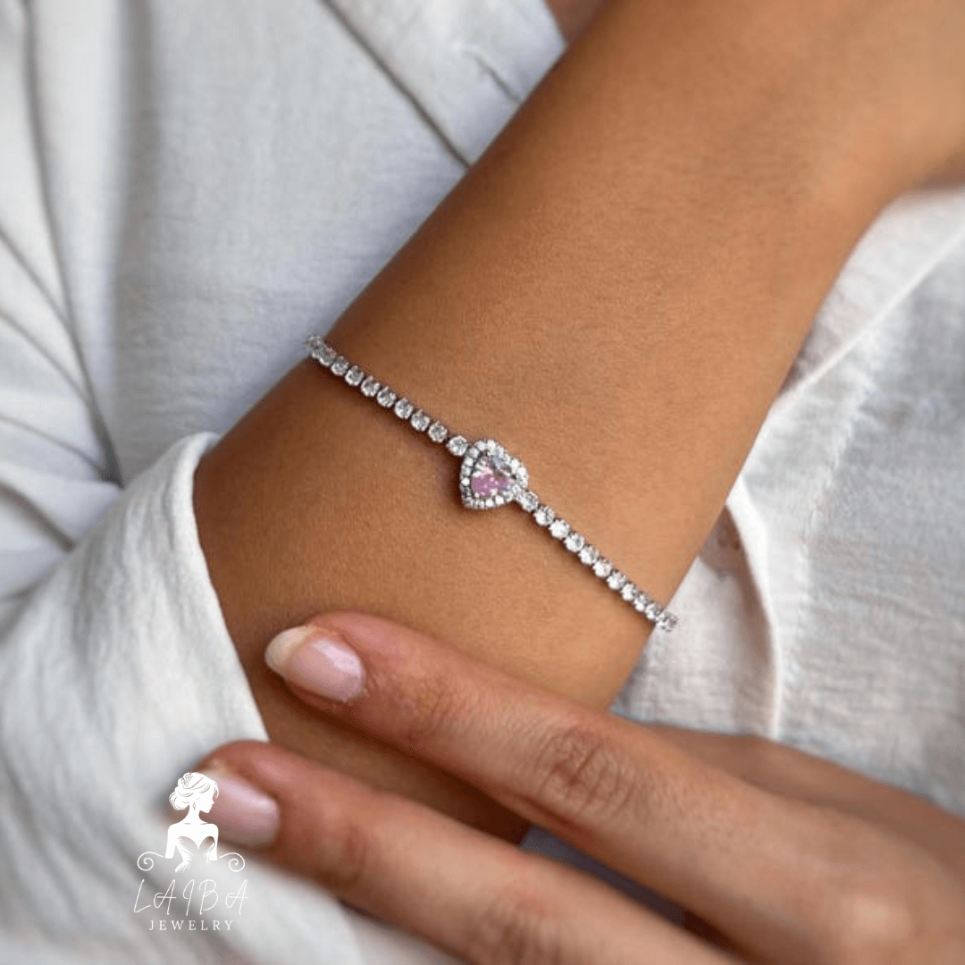 Imported Zirconia Bracelet -Rose Pink Brilliant Cut (Include luxury bracelet box)