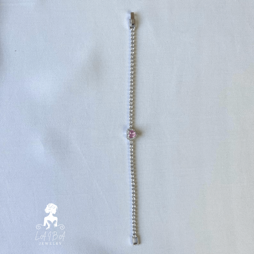 Imported Zirconia Bracelet -Rose Pink Brilliant Cut (Include luxury bracelet box)