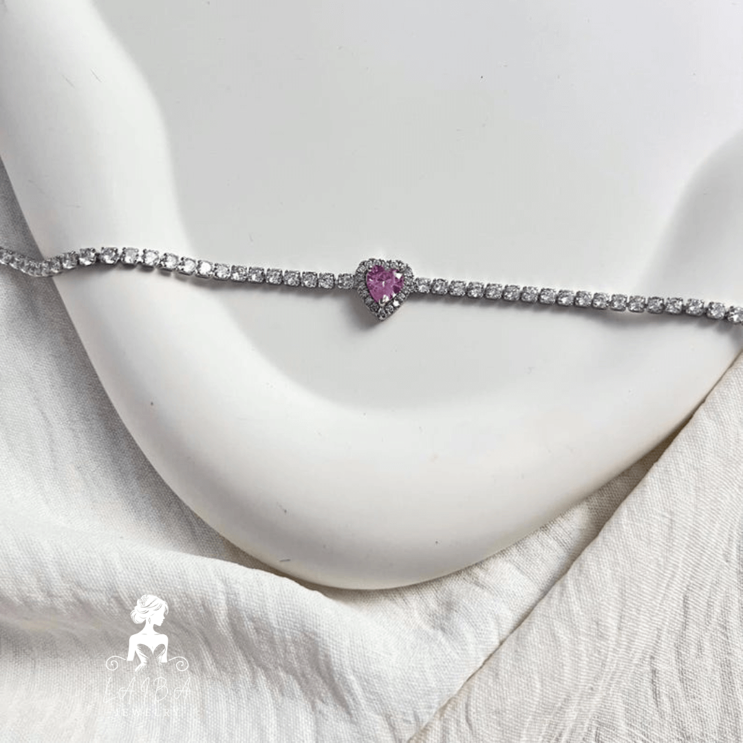 Imported Zirconia Bracelet -Rose Pink Brilliant Cut (Include luxury bracelet box)