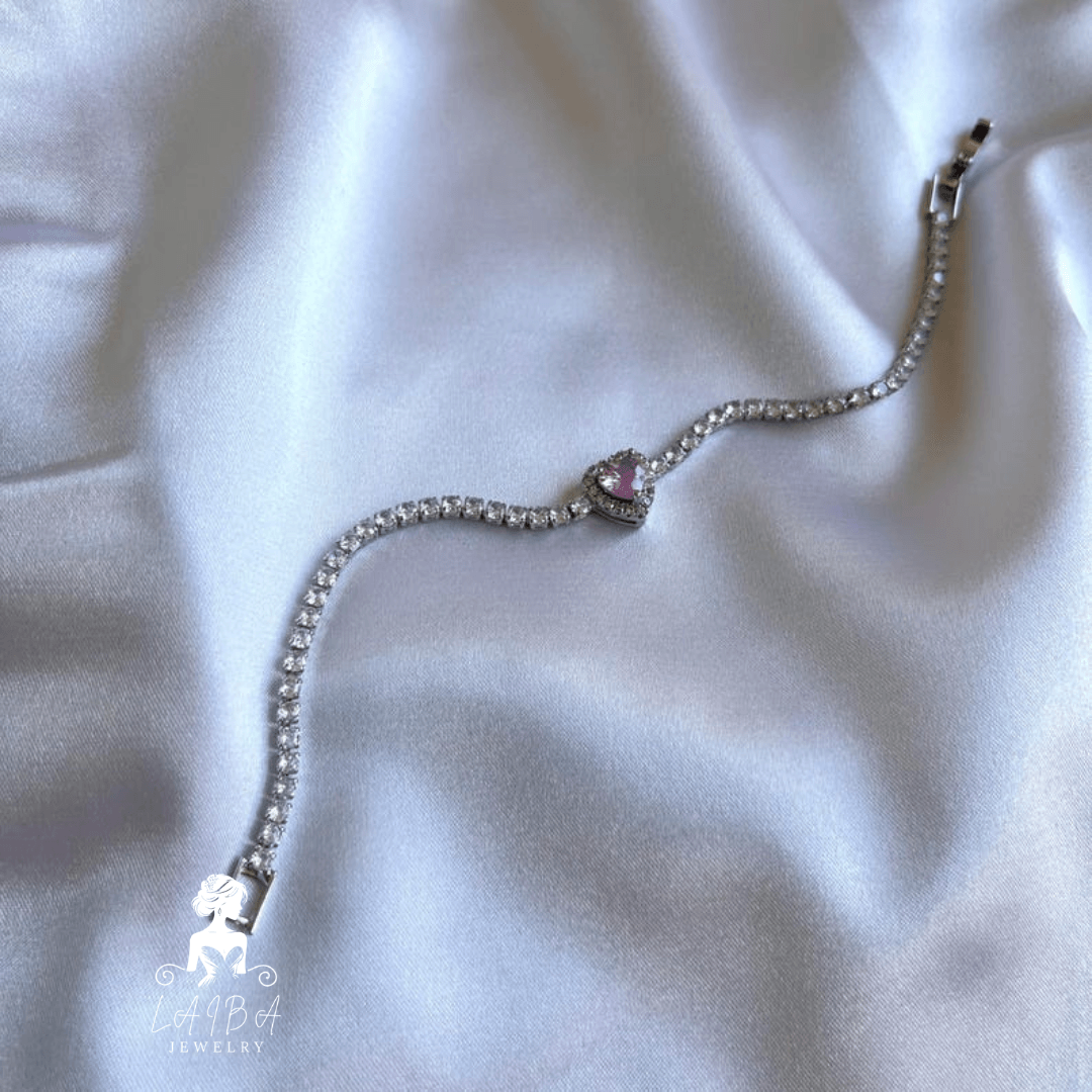 Imported Zirconia Bracelet -Rose Pink Brilliant Cut (Include luxury bracelet box)