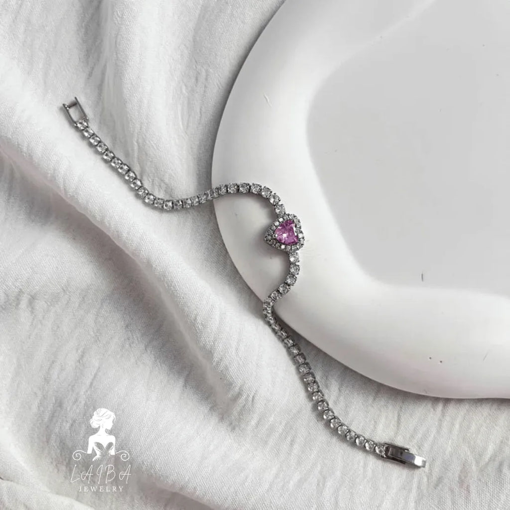 Imported Zirconia Bracelet -Rose Pink Brilliant Cut (Include luxury bracelet box)