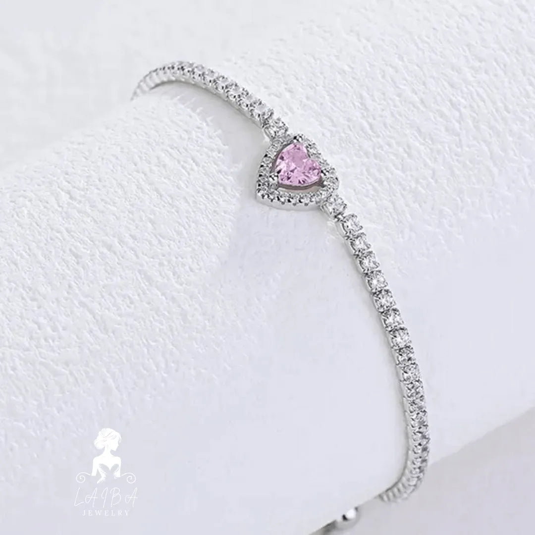 Imported Zirconia Bracelet -Rose Pink Brilliant Cut (Include luxury bracelet box)