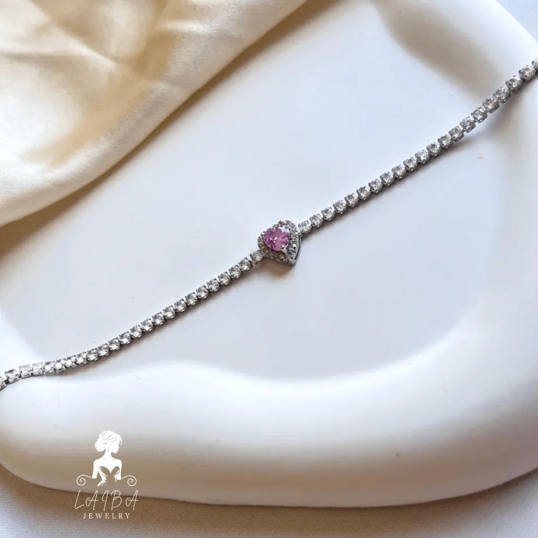 Imported Zirconia Bracelet -Rose Pink Brilliant Cut (Include luxury bracelet box)