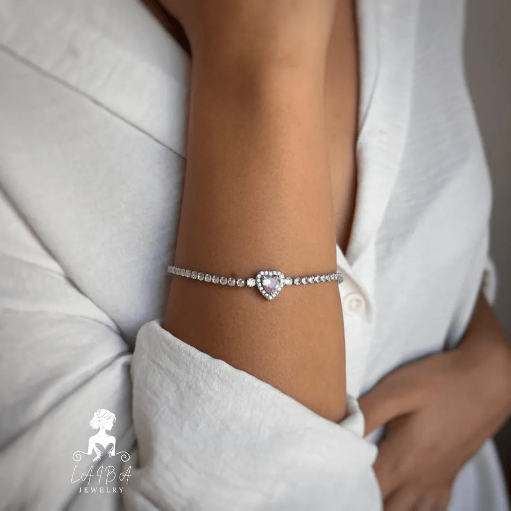 Imported Zirconia Bracelet -Rose Pink Brilliant Cut (Include luxury bracelet box)