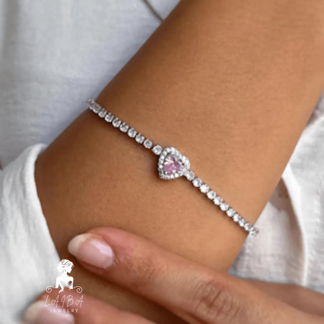 Imported Zirconia Bracelet -Rose Pink Brilliant Cut (Include luxury bracelet box)