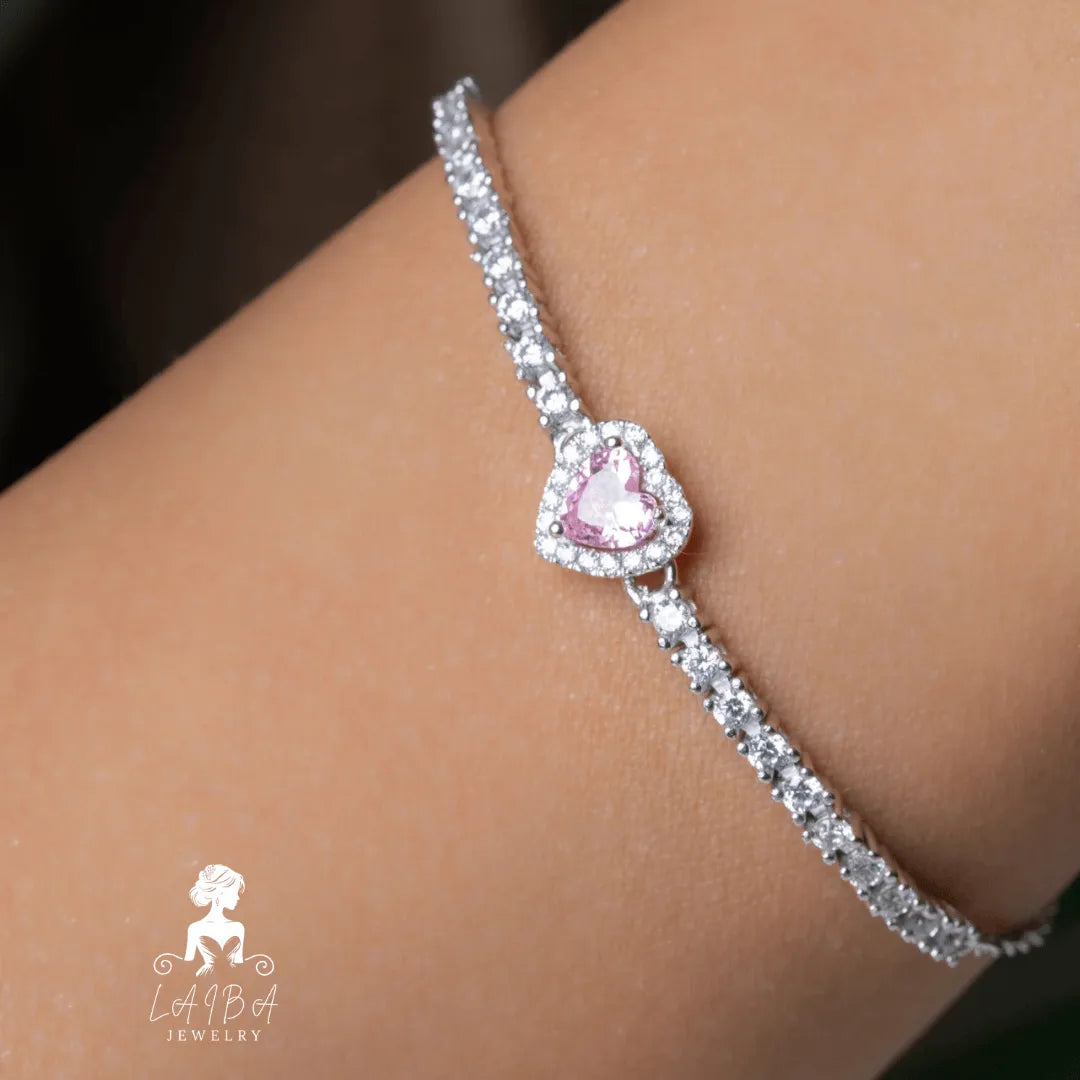 Imported Zirconia Bracelet -Rose Pink Brilliant Cut (Include luxury bracelet box)
