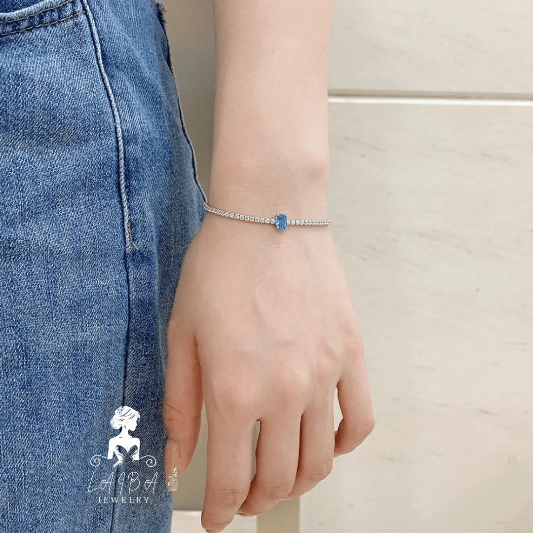 Imported Zirconia Bracelet - Hallmark Silver Blue Brilliant Cut (Include luxury bracelet box)