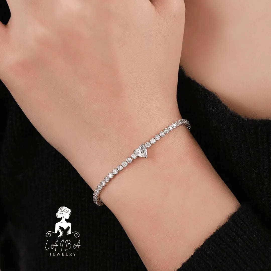 Imported Zirconia Bracelet - Hallmark Silver White Brilliant Cut (Include luxury bracelet box)