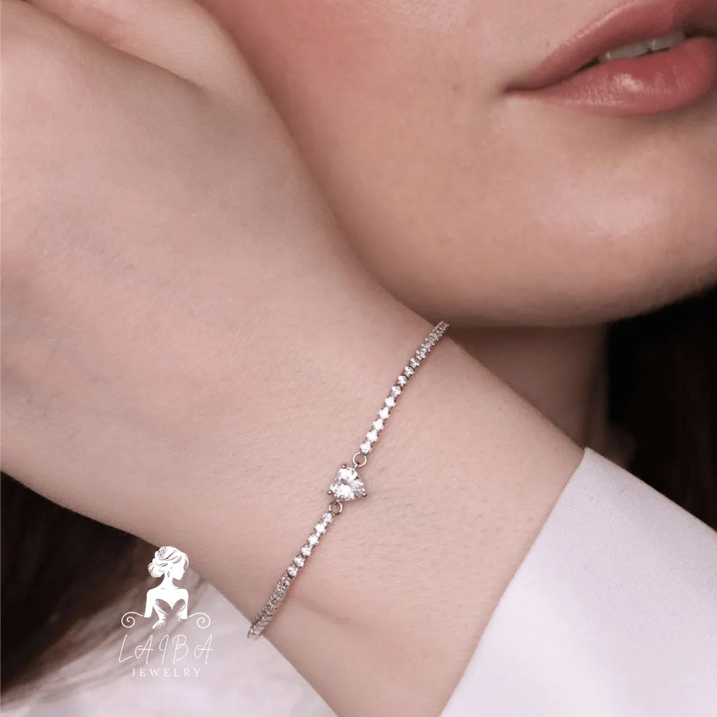 Imported Zirconia Bracelet - Hallmark Silver White Brilliant Cut (Include luxury bracelet box)