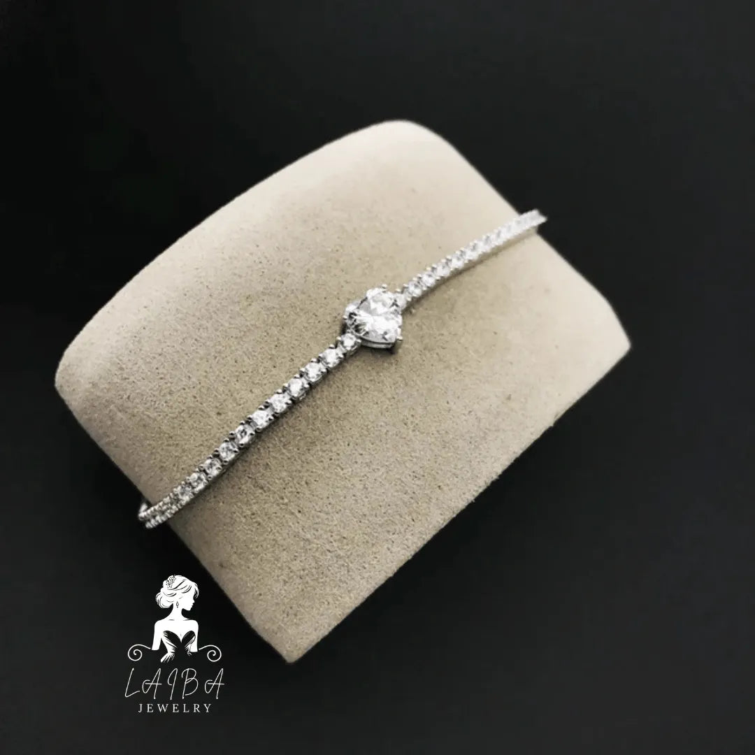 Imported Zirconia Bracelet - Hallmark Silver White Brilliant Cut (Include luxury bracelet box)