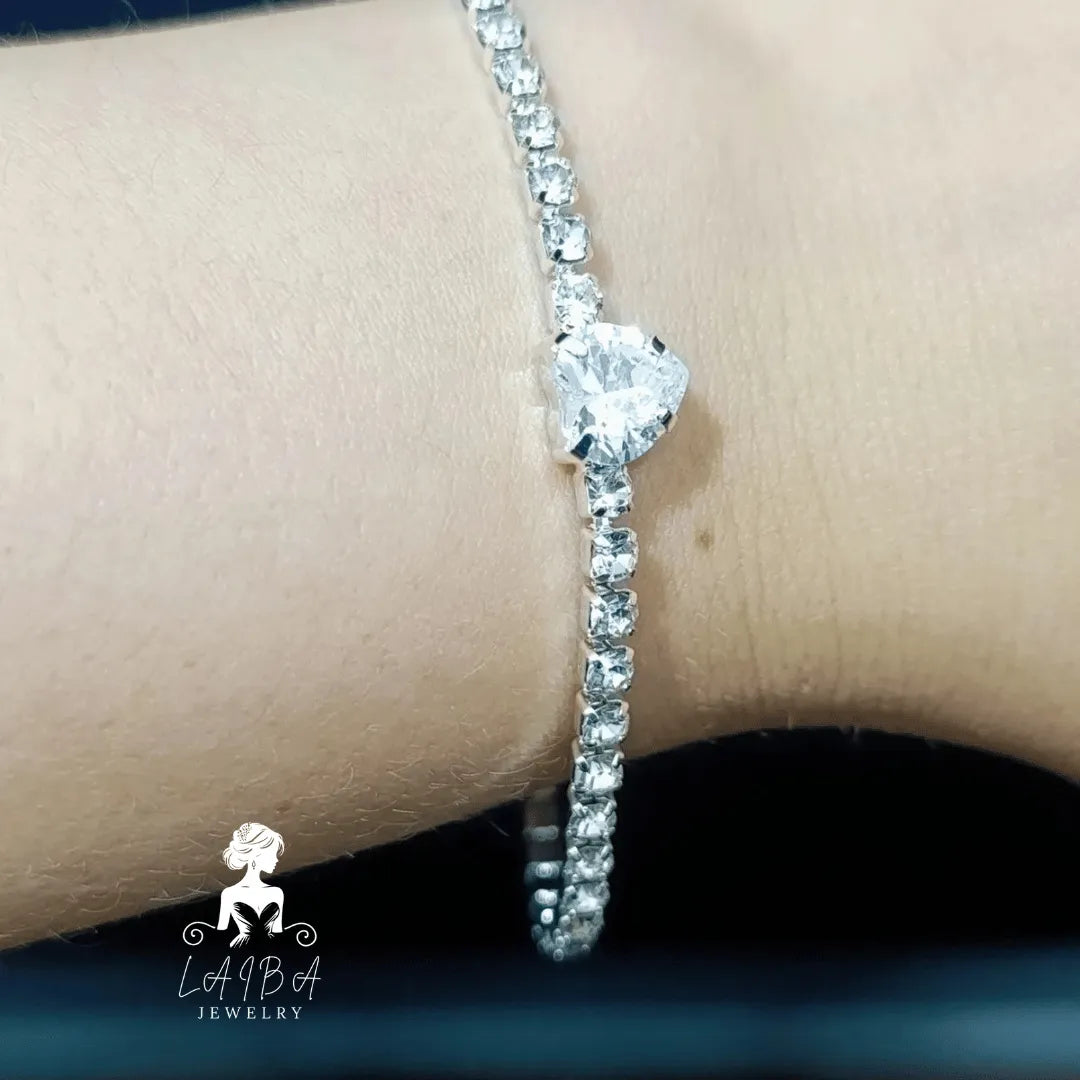 Imported Zirconia Bracelet - Hallmark Silver White Brilliant Cut (Include luxury bracelet box)
