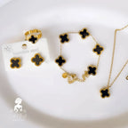 Stainless Steel Black Clover - Set of 4 Include ( Bracelet, Pendant, Adjustable Ring & Earrings )
