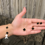 Stainless Steel Black Clover - Set of 4 Include ( Bracelet, Pendant, Adjustable Ring & Earrings )
