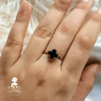 Stainless Steel Black Clover - Set of 4 Include ( Bracelet, Pendant, Adjustable Ring & Earrings )