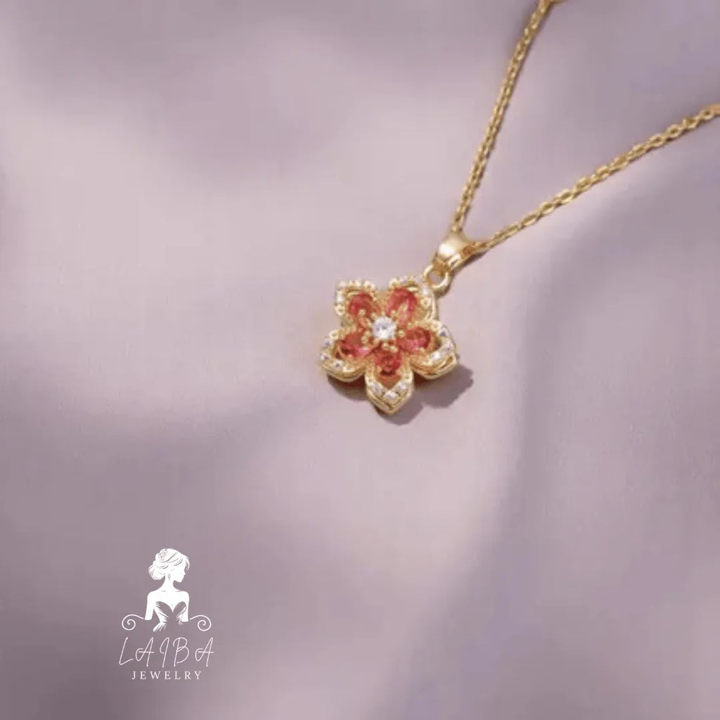 Zircon Rotating Chain Necklace - Red