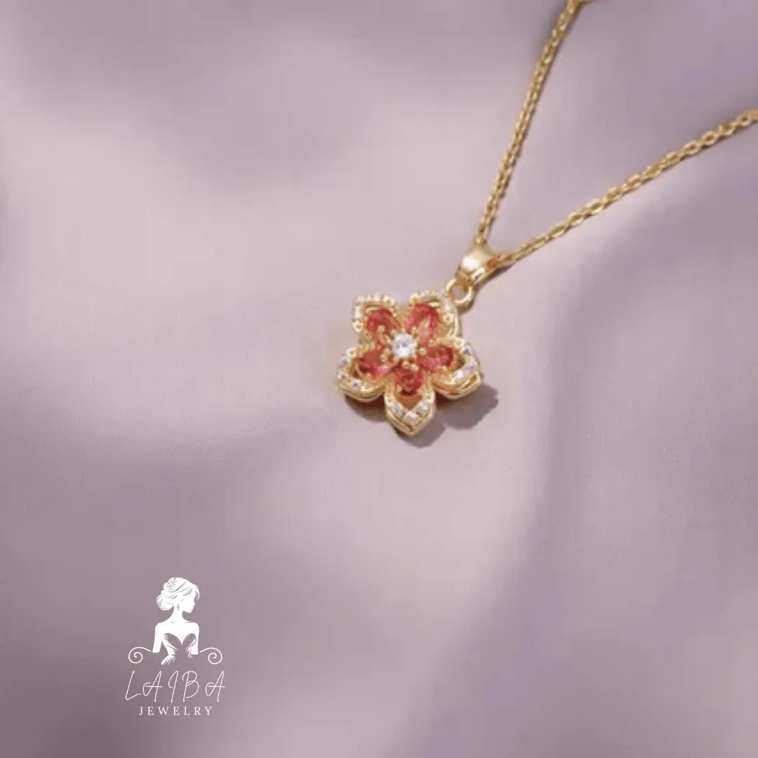 Zircon Rotating Chain Necklace - Red