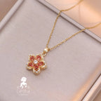 Zircon Rotating Chain Necklace - Red