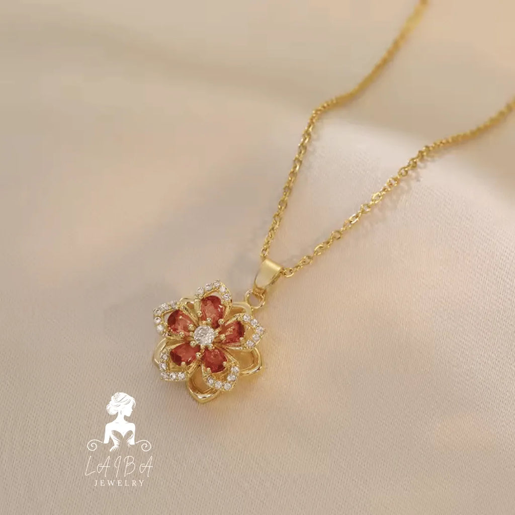 Zircon Rotating Chain Necklace - Red